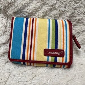 Longaberger Homestead Red Multicolor Striped Bifold Cotton Blend Wallet